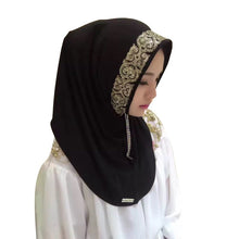 Load image into Gallery viewer, Women's Hijabs Colorful Muslim Golden Fringe Embroidery Floral Caps Hijab Islamic Full Cover Scarf Hats T6
