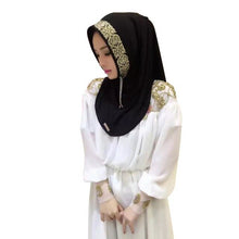 Load image into Gallery viewer, Women's Hijabs Colorful Muslim Golden Fringe Embroidery Floral Caps Hijab Islamic Full Cover Scarf Hats T6