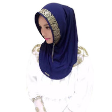 Load image into Gallery viewer, Women's Hijabs Colorful Muslim Golden Fringe Embroidery Floral Caps Hijab Islamic Full Cover Scarf Hats T6