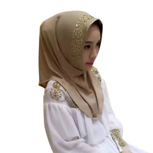 Load image into Gallery viewer, Women's Hijabs Colorful Muslim Golden Fringe Embroidery Floral Caps Hijab Islamic Full Cover Scarf Hats T6