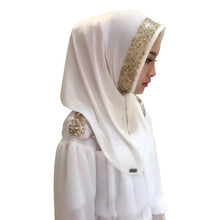 Load image into Gallery viewer, Women's Hijabs Colorful Muslim Golden Fringe Embroidery Floral Caps Hijab Islamic Full Cover Scarf Hats T6