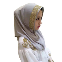 Load image into Gallery viewer, Women's Hijabs Colorful Muslim Golden Fringe Embroidery Floral Caps Hijab Islamic Full Cover Scarf Hats T6