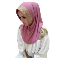Load image into Gallery viewer, Women's Hijabs Colorful Muslim Golden Fringe Embroidery Floral Caps Hijab Islamic Full Cover Scarf Hats T6