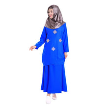 Load image into Gallery viewer, Women Elegant Abaya Muslim Set Mid-waist Hot Stamping Long Sleeve Solid Color Loosen Dress Round Neck 2pcs Islam Women T6