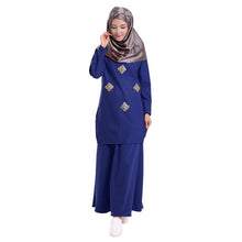 Load image into Gallery viewer, Women Elegant Abaya Muslim Set Mid-waist Hot Stamping Long Sleeve Solid Color Loosen Dress Round Neck 2pcs Islam Women T6