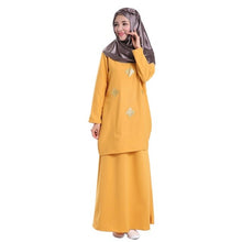 Load image into Gallery viewer, Women Elegant Abaya Muslim Set Mid-waist Hot Stamping Long Sleeve Solid Color Loosen Dress Round Neck 2pcs Islam Women T6